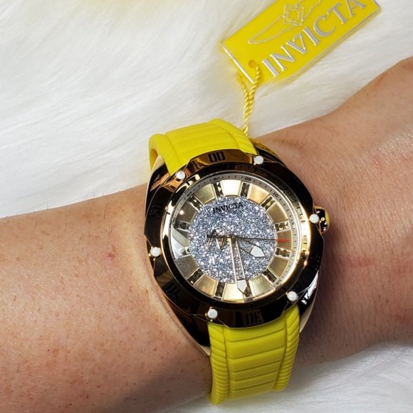Invicta Watch Stainless Steel Silicone Gold Yellow Women Accessories Watch - Picture 11 of 16